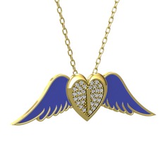 Kalpli Melek Kolye - Swarovski 14 ayar altın kolye (Lacivert mineli, 40 cm gümüş rolo zincir) #6oo8yb