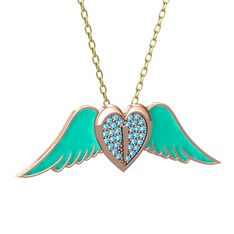 Kalpli Melek Kolye - Akuamarin 8 ayar rose altın kolye (Turkuaz mineli, 40 cm altın rolo zincir) #7j8snz