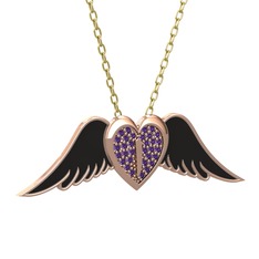 Kalpli Melek Kolye - Ametist 8 ayar rose altın kolye (Siyah mineli, 40 cm altın rolo zincir) #7pxj8e