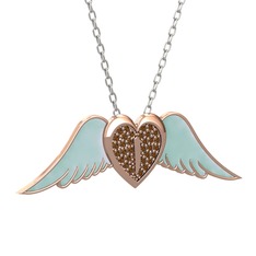 Dumanlı kuvars 18 ayar rose altın kolye (Pastel mavi mineli, 40 cm beyaz altın rolo zincir)