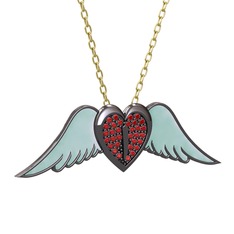 Kalpli Melek Kolye - Garnet 925 ayar siyah rodyum kaplama gümüş kolye (Pastel mavi mineli, 40 cm altın rolo zincir) #91gahg