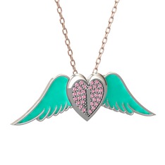 Kalpli Melek Kolye - Pembe kuvars 925 ayar gümüş kolye (Turkuaz mineli, 40 cm gümüş rolo zincir) #9hgmjf