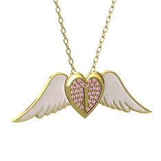 Pembe kuvars 14 ayar altın kolye (Beyaz mineli, 40 cm altın rolo zincir)