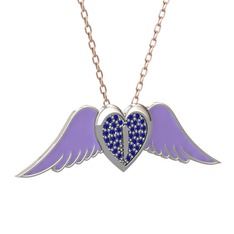 Kalpli Melek Kolye - Lab safir 14 ayar beyaz altın kolye (Menekşe mineli, 40 cm rose altın rolo zincir) #9ot1m5