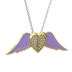 Kalpli Melek Kolye - Swarovski 14 ayar altın kolye (Menekşe mineli, 40 cm beyaz altın rolo zincir) #9q21cl