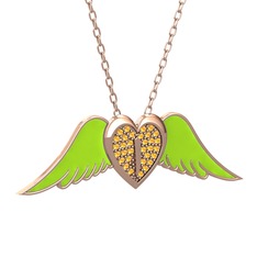Kalpli Melek Kolye - Sitrin 18 ayar rose altın kolye (Neon yeşil mineli, 40 cm rose altın rolo zincir) #9v4wvy