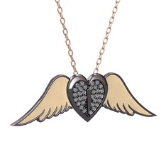 Kalpli Melek Kolye - Pırlanta 925 ayar siyah rodyum kaplama gümüş kolye (0.256 karat, ekru mineli, 40 cm gümüş rolo zincir) #a06xqs