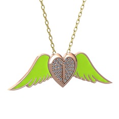 Pırlanta 14 ayar rose altın kolye (0.256 karat, neon yeşil mineli, 40 cm altın rolo zincir)