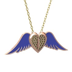 Kalpli Melek Kolye - Peridot 8 ayar rose altın kolye (Lacivert mineli, 40 cm gümüş rolo zincir) #b2dmn3