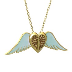 Kalpli Melek Kolye - Dumanlı kuvars 18 ayar altın kolye (Pastel mavi mineli, 40 cm altın rolo zincir) #bk9lk4