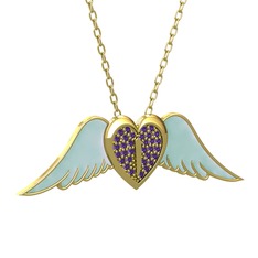 Kalpli Melek Kolye - Ametist 14 ayar altın kolye (Pastel mavi mineli, 40 cm altın rolo zincir) #bo2mz7