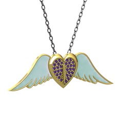 Ametist 8 ayar altın kolye (Pastel mavi mineli, 40 cm gümüş rolo zincir)