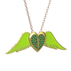 Kalpli Melek Kolye - Yeşil kuvars 8 ayar altın kolye (Neon yeşil mineli, 40 cm rose altın rolo zincir) #c97wg8