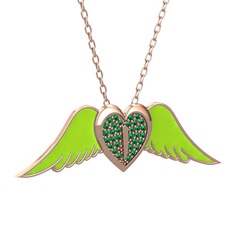 Kalpli Melek Kolye - Yeşil kuvars 8 ayar rose altın kolye (Neon yeşil mineli, 40 cm rose altın rolo zincir) #cd9ydr
