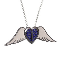 Lab safir 925 ayar siyah rodyum kaplama gümüş kolye (Beyaz mineli, 40 cm gümüş rolo zincir)