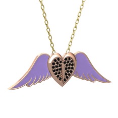 Kalpli Melek Kolye - Siyah zirkon 18 ayar rose altın kolye (Menekşe mineli, 40 cm altın rolo zincir) #cnfoad