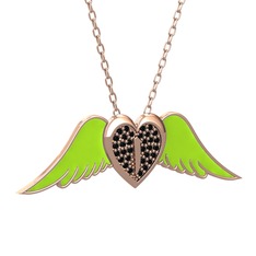 Kalpli Melek Kolye - Siyah zirkon 8 ayar rose altın kolye (Neon yeşil mineli, 40 cm rose altın rolo zincir) #cnu2xl