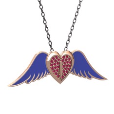 Kalpli Melek Kolye - Rodolit garnet 18 ayar rose altın kolye (Lacivert mineli, 40 cm gümüş rolo zincir) #dlco6x