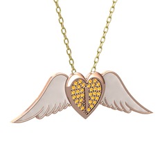 Kalpli Melek Kolye - Sitrin 14 ayar rose altın kolye (Beyaz mineli, 40 cm altın rolo zincir) #dy9cvr