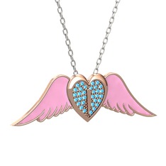 Kalpli Melek Kolye - Akuamarin 925 ayar rose altın kaplama gümüş kolye (Pembe mineli, 40 cm beyaz altın rolo zincir) #dzdw7o