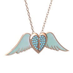 Kalpli Melek Kolye - Akuamarin 8 ayar rose altın kolye (Pastel mavi mineli, 40 cm rose altın rolo zincir) #e9pwxz