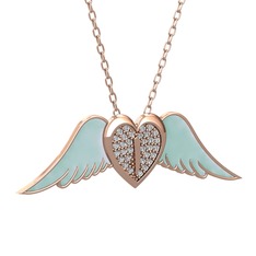 Beyaz zirkon 18 ayar rose altın kolye (Pastel mavi mineli, 40 cm rose altın rolo zincir)