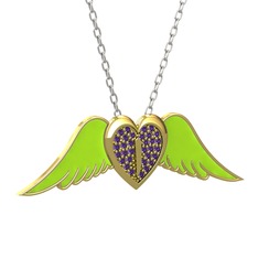 Kalpli Melek Kolye - Ametist 8 ayar altın kolye (Neon yeşil mineli, 40 cm beyaz altın rolo zincir) #f7cp9y