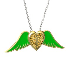 Kalpli Melek Kolye - Sitrin 18 ayar altın kolye (Yeşil mineli, 40 cm beyaz altın rolo zincir) #fokcgp