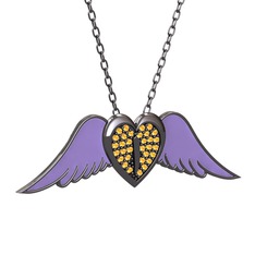 Kalpli Melek Kolye - Sitrin 925 ayar siyah rodyum kaplama gümüş kolye (Menekşe mineli, 40 cm gümüş rolo zincir) #gq2fye