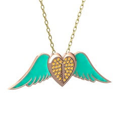 Kalpli Melek Kolye - Sitrin 8 ayar rose altın kolye (Turkuaz mineli, 40 cm altın rolo zincir) #hh81ux