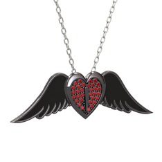 Kalpli Melek Kolye - Garnet 925 ayar siyah rodyum kaplama gümüş kolye (Siyah mineli, 40 cm beyaz altın rolo zincir) #hlk1x6