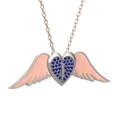 Kalpli Melek Kolye - Lab safir 8 ayar beyaz altın kolye (Pastel pembe mineli, 40 cm rose altın rolo zincir) #hrnk0b