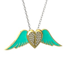Kalpli Melek Kolye - Swarovski 14 ayar altın kolye (Turkuaz mineli, 40 cm beyaz altın rolo zincir) #iitubq