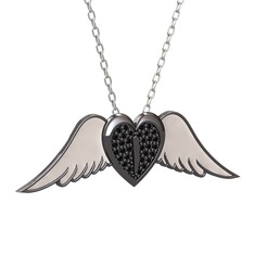 Kalpli Melek Kolye - Siyah zirkon 925 ayar siyah rodyum kaplama gümüş kolye (Beyaz mineli, 40 cm beyaz altın rolo zincir) #ijkjr1