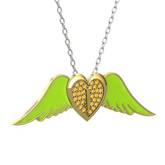 Kalpli Melek Kolye - Sitrin 18 ayar altın kolye (Neon yeşil mineli, 40 cm gümüş rolo zincir) #iwscji