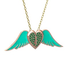 Kalpli Melek Kolye - Yeşil kuvars 925 ayar rose altın kaplama gümüş kolye (Turkuaz mineli, 40 cm altın rolo zincir) #iyjywe