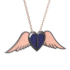 Kalpli Melek Kolye - Lab safir 925 ayar siyah rodyum kaplama gümüş kolye (Pastel pembe mineli, 40 cm rose altın rolo zincir) #j0iupb