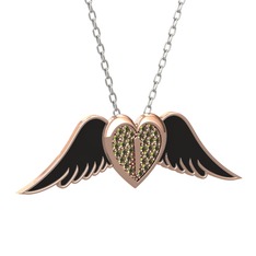 Kalpli Melek Kolye - Peridot 14 ayar rose altın kolye (Siyah mineli, 40 cm beyaz altın rolo zincir) #jb0ewp