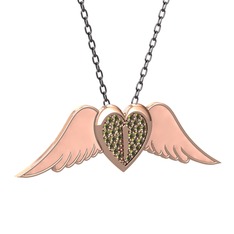 Peridot 8 ayar rose altın kolye (Pastel pembe mineli, 40 cm gümüş rolo zincir)