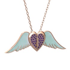 Kalpli Melek Kolye - Ametist 18 ayar rose altın kolye (Pastel mavi mineli, 40 cm rose altın rolo zincir) #ka0915