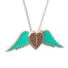 Dumanlı kuvars 14 ayar rose altın kolye (Turkuaz mineli, 40 cm beyaz altın rolo zincir)