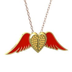 Kalpli Melek Kolye - Sitrin 14 ayar altın kolye (Kırmızı mineli, 40 cm rose altın rolo zincir) #lj2s9x