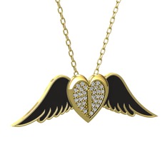 Kalpli Melek Kolye - Swarovski 14 ayar altın kolye (Siyah mineli, 40 cm altın rolo zincir) #mbzzy9