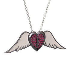 Rodolit garnet 925 ayar siyah rodyum kaplama gümüş kolye (Beyaz mineli, 40 cm gümüş rolo zincir)