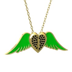 Kalpli Melek Kolye - Siyah zirkon 925 ayar altın kaplama gümüş kolye (Yeşil mineli, 40 cm altın rolo zincir) #nb7cry