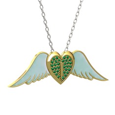 Kalpli Melek Kolye - Yeşil kuvars 14 ayar altın kolye (Pastel mavi mineli, 40 cm beyaz altın rolo zincir) #nl20gw