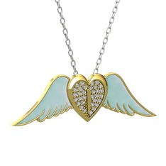 Kalpli Melek Kolye - Beyaz zirkon 8 ayar altın kolye (Pastel mavi mineli, 40 cm beyaz altın rolo zincir) #o5foky