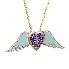 Kalpli Melek Kolye - Lab safir 8 ayar rose altın kolye (Pastel mavi mineli, 40 cm altın rolo zincir) #oc4lc2