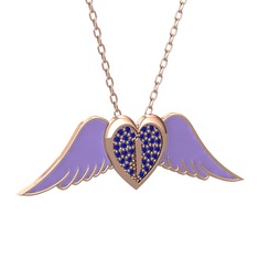 Lab safir 14 ayar rose altın kolye (Menekşe mineli, 40 cm rose altın rolo zincir)