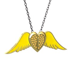 Sitrin 14 ayar altın kolye (Sarı mineli, 40 cm gümüş rolo zincir)